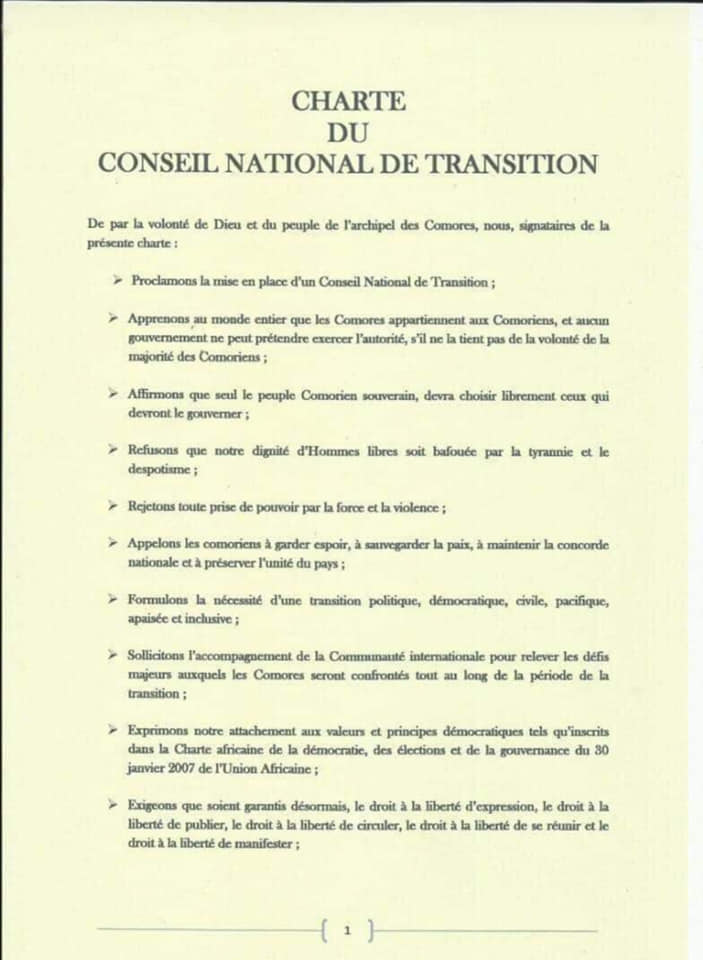 Charte du Conseil National de Transition